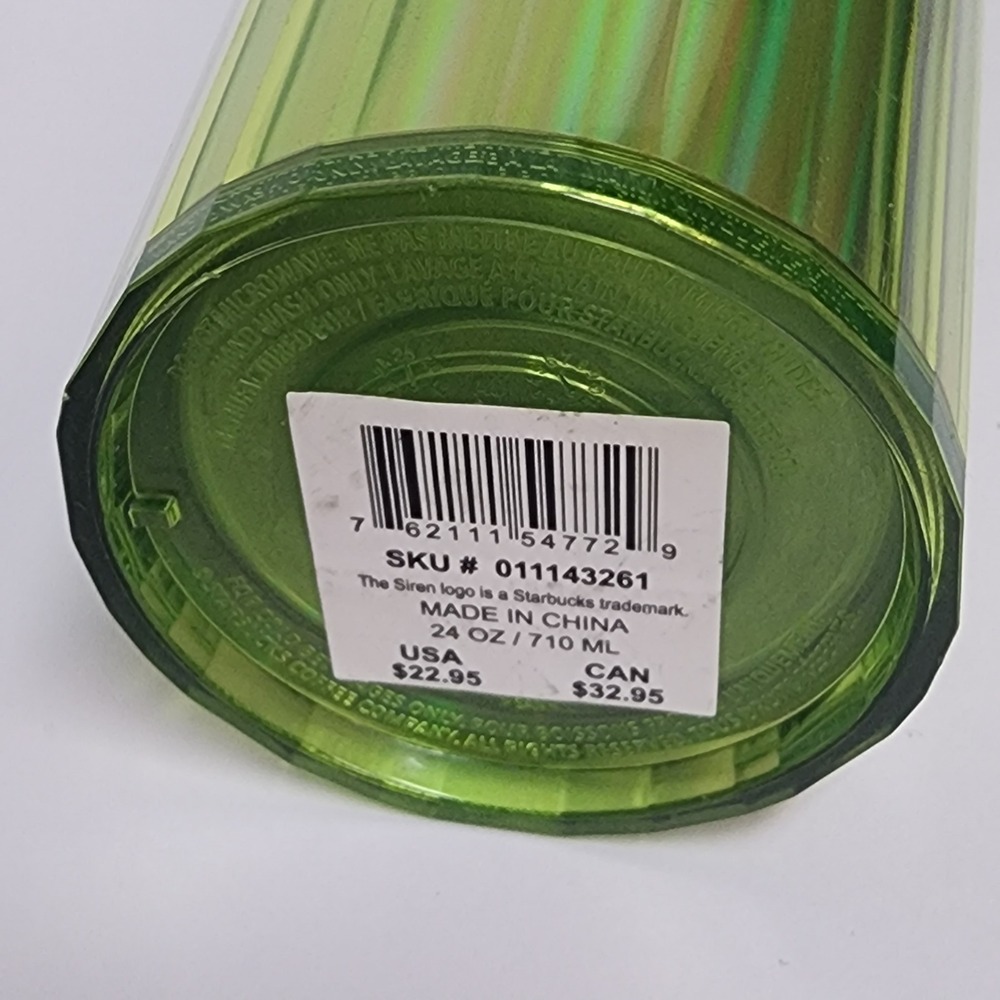 Starbucks Lime Green Iridescent Pleated Venti Tumbler 24oz Cold Cup with Straw - Picture 3 of 3